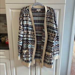 Lucky Brand Blue and Cream Patterned Cardigan